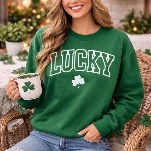 Gildan Tops - Green 'Lucky' Sweatshirt